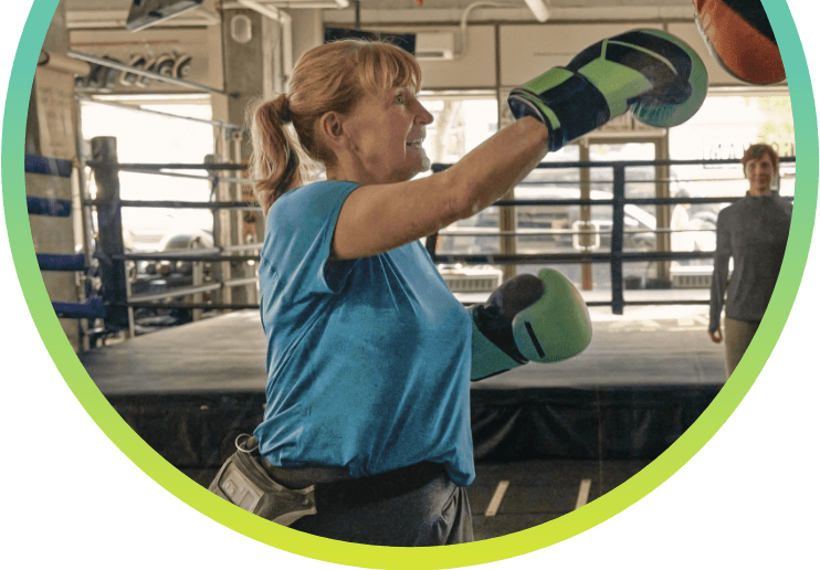 A woman boxing.